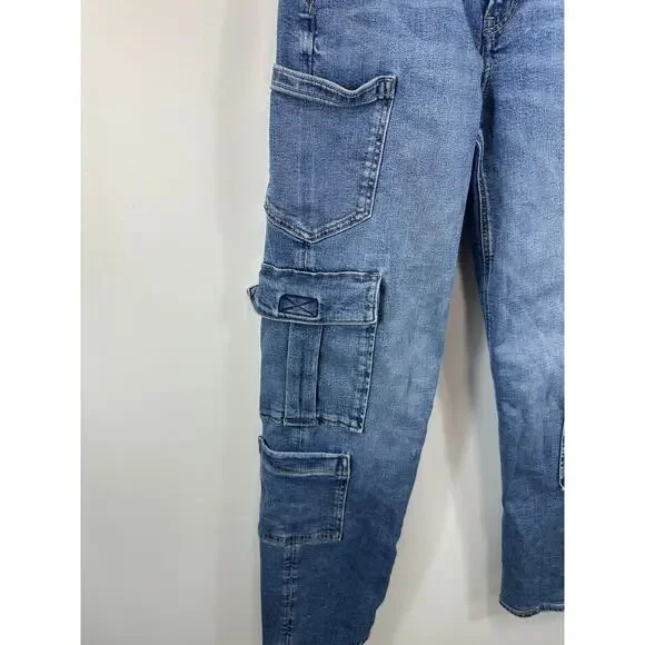American Eagle Super Baggy High Rise Cargo Skater Jeans Size 2 Y2K Streetwear - Picture 11 of 15